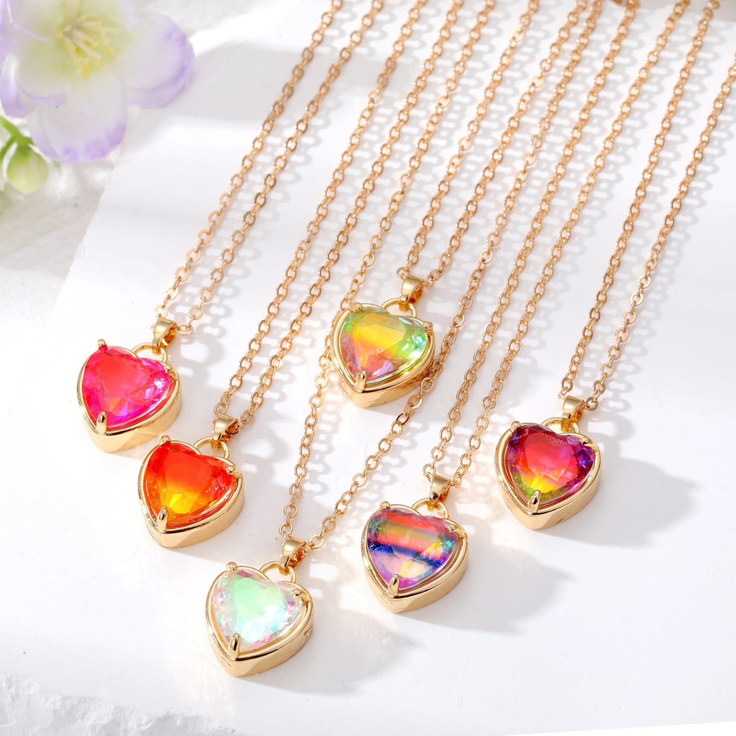 Heart Shape Crystal Pendant Necklace for Women - Colorful Alloy Design