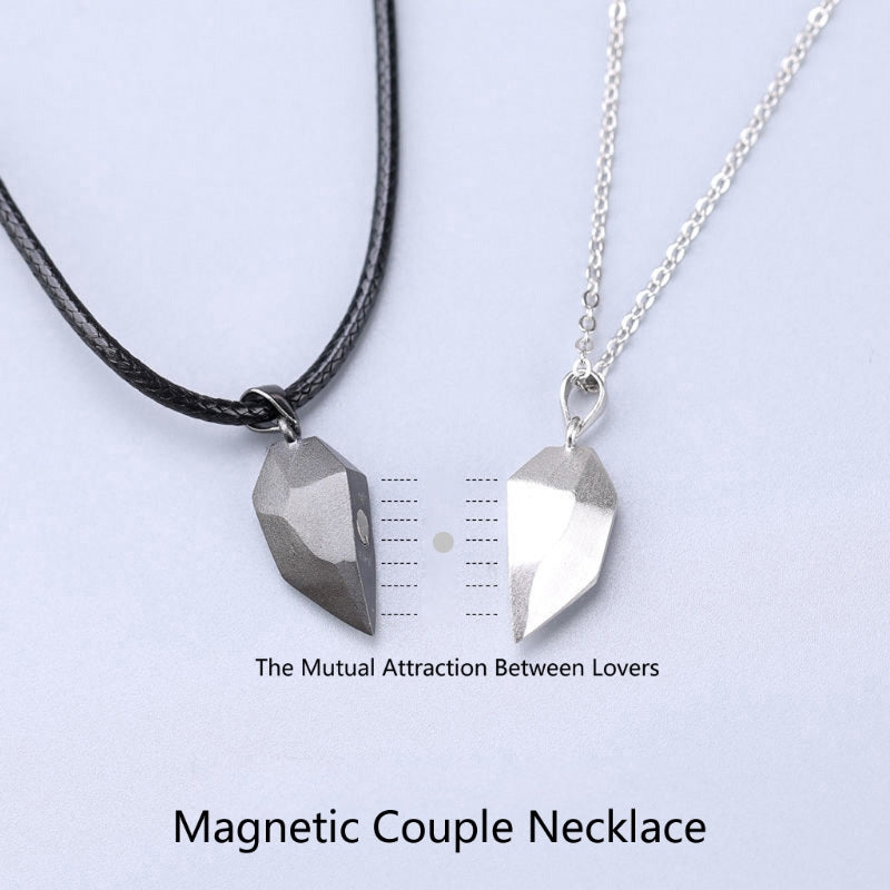 Fashion Heart Magnetic Couple Pendant Necklace with Leather Rope