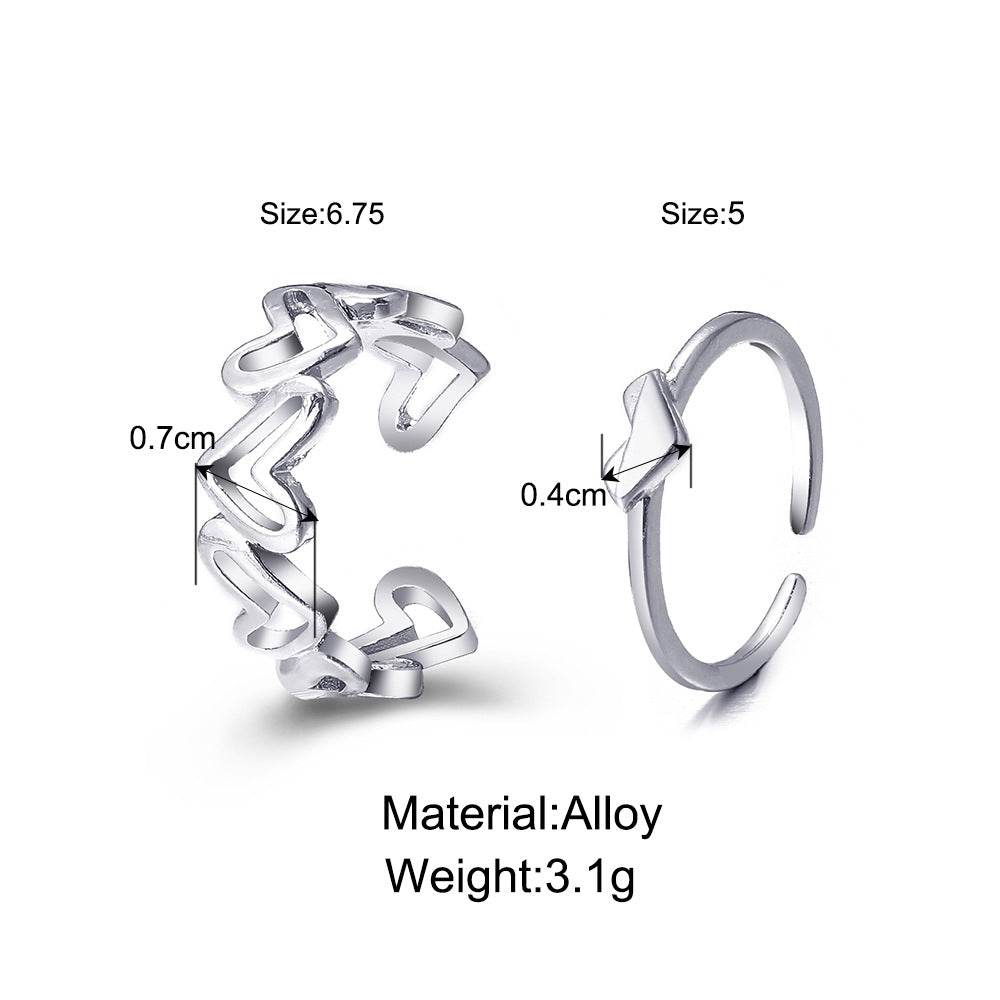 Heart Shape Hollow Out Women's Open Ring Set - Minimalist Creative Design