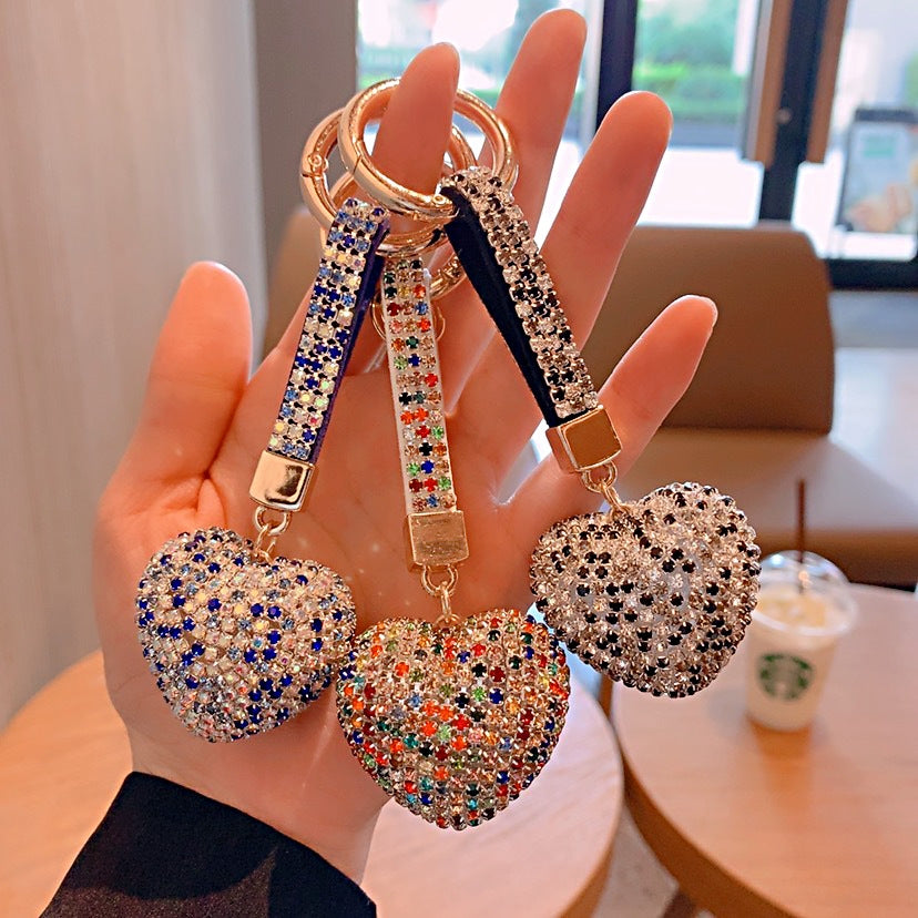 Fashion Crystal Heart Acrylic Rhinestone Keychain Pendant for Women