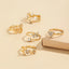 Fashion Heart & Butterfly Alloy Rings with Artificial Pearls and Rhinestones - 9 Piece Gold Plated Stackable Set for Women