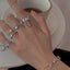 Fashion Heart & Star Moon Leaf Crystal Ring Set - 10 Pieces