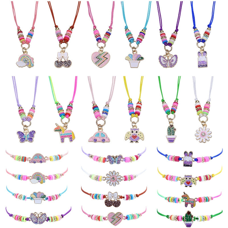 Colorful Butterfly Heart Kids' Friendship Bracelet and Necklace Set