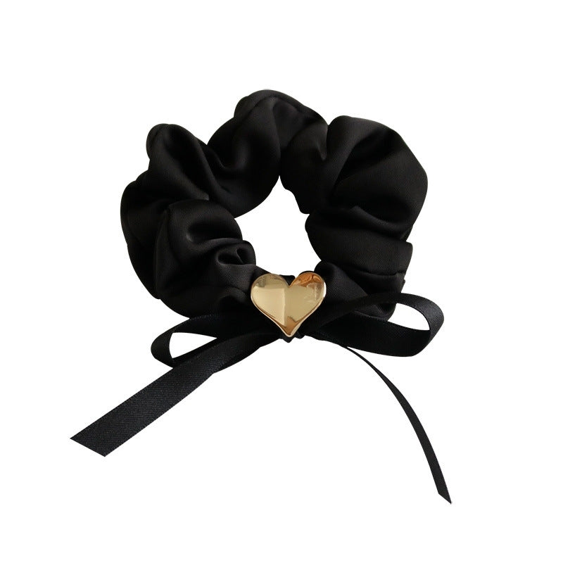 Heart Shape Metal Love Hair Tie with Streamer Bow and Leather Band