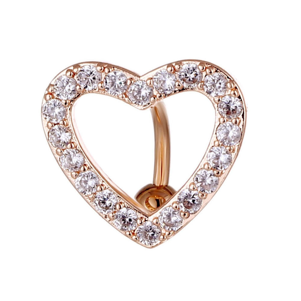 Fashion Heart Shape Copper Inlaid Zircon Unisex Belly Ring 1 Piece