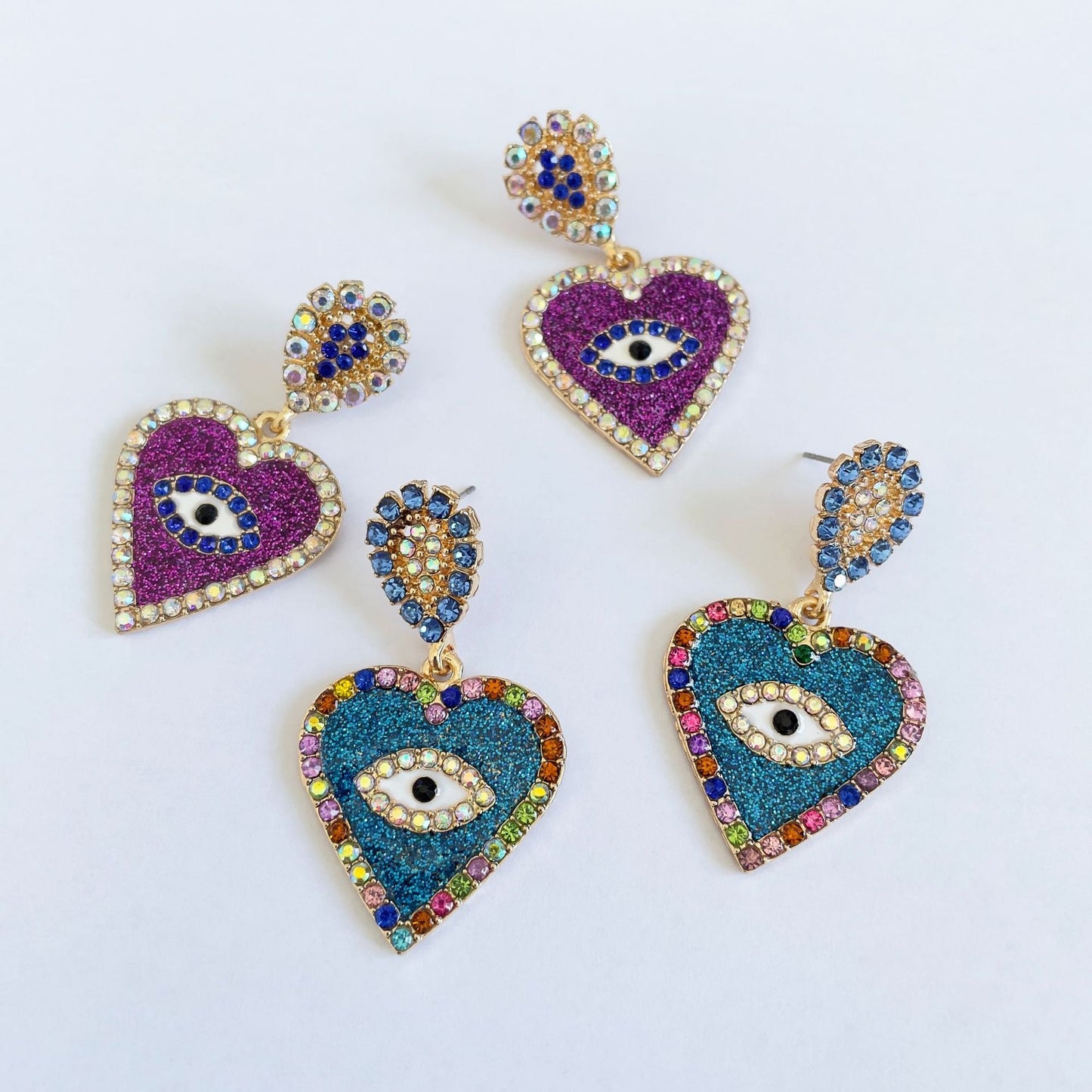 Fashion Heart Eye Rhinestone Inlay Women's Drop Earrings