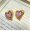 Gold Plated Heart Shape Glass Gemstone Stud Earrings with S925 Silver Needle