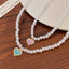 Heart Shape Pearl Enamel Pendant Necklace - Minimalist Design Choker