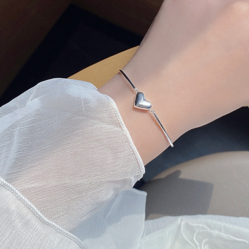 Korean Summer S925 Sterling Silver Heart Shape Bracelet for Women