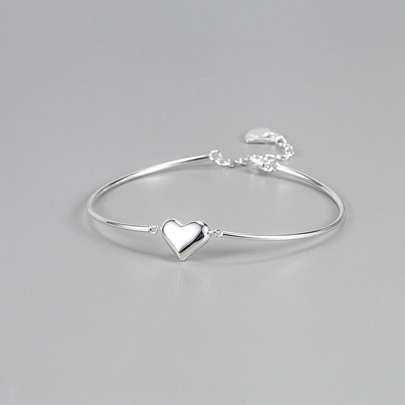 Korean Summer S925 Sterling Silver Heart Shape Bracelet for Women