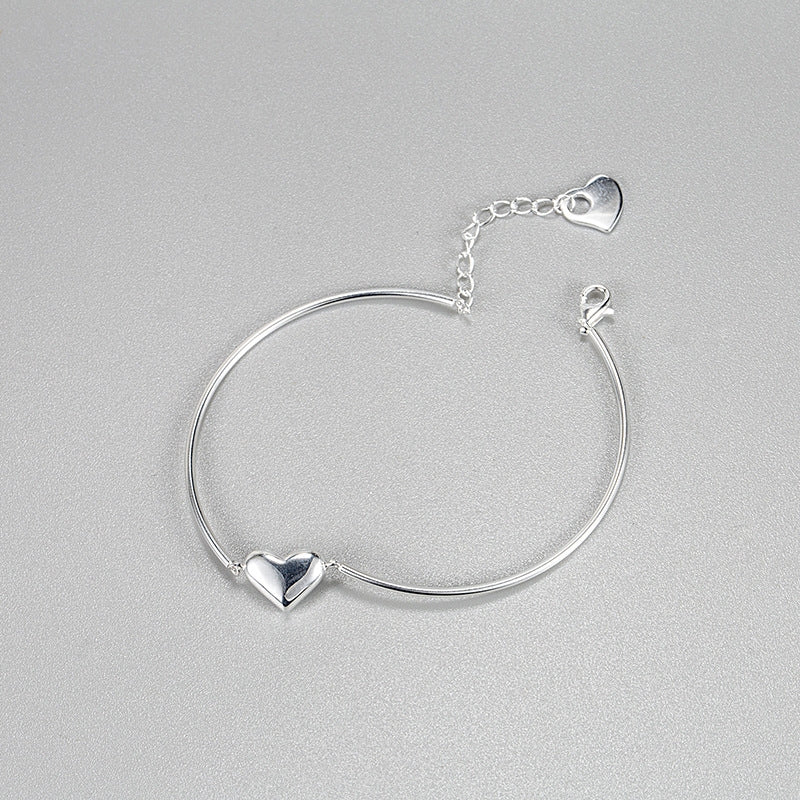 Korean Summer S925 Sterling Silver Heart Shape Bracelet for Women