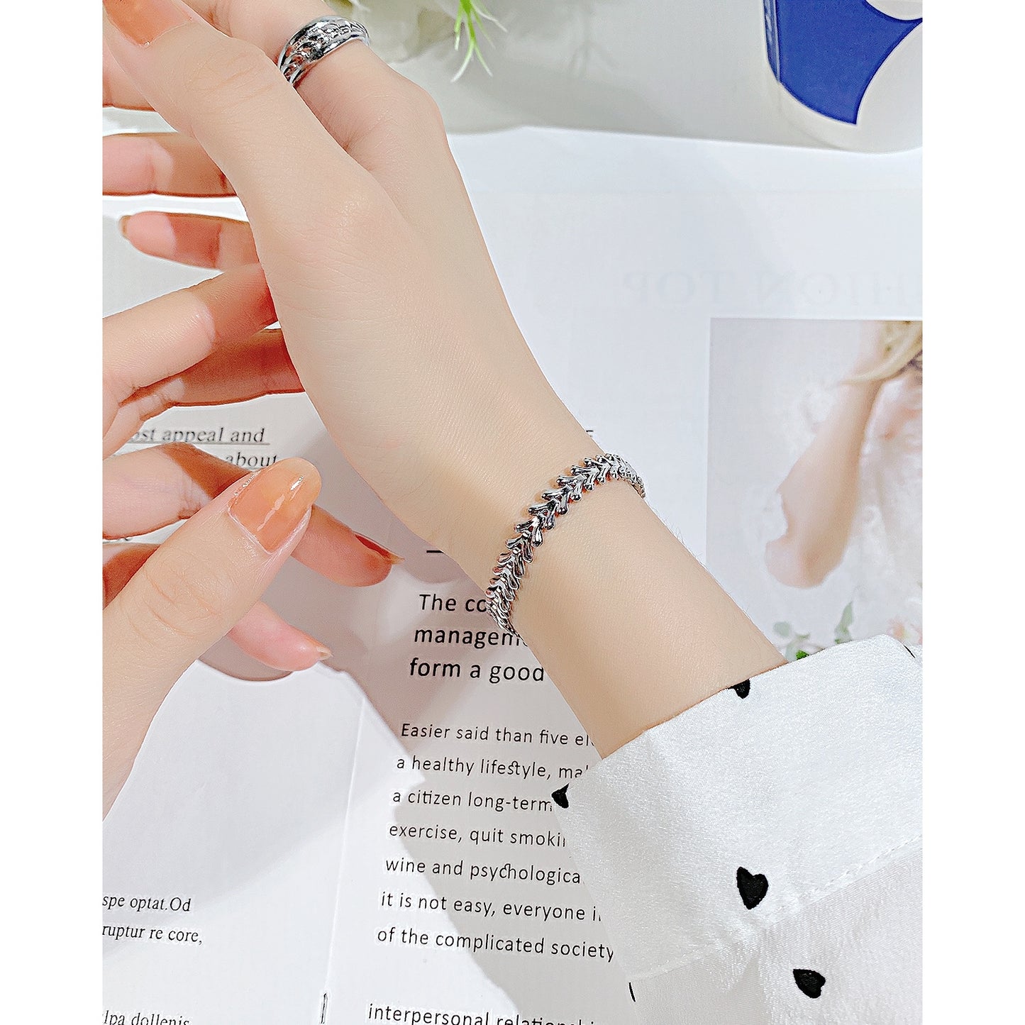 Fashion Heart & Fishbone Stainless Steel Bracelet for Women