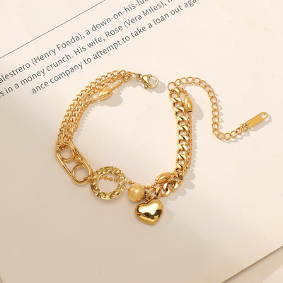 Fashion Double Layer Heart Stainless Steel Bracelet