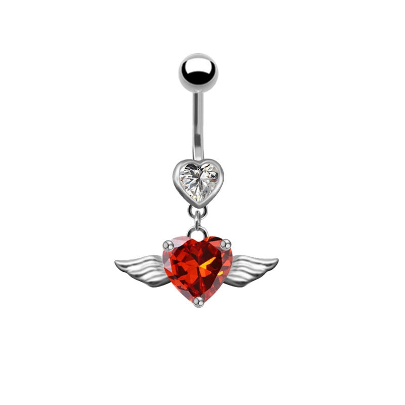 Fashion Angel Wing Heart Zircon Stainless Steel Belly Ring