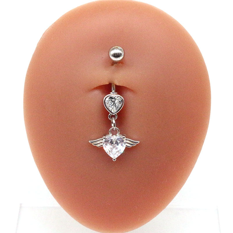 Fashion Angel Wing Heart Zircon Stainless Steel Belly Ring