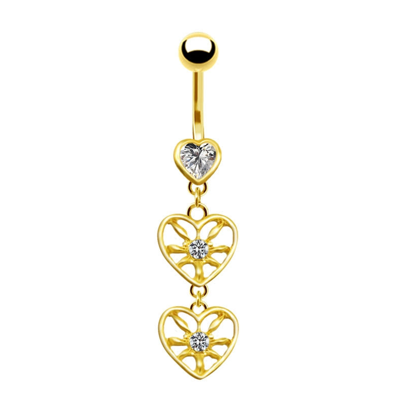 Fashion Heart Shape Stainless Steel Plating Zircon Belly Ring