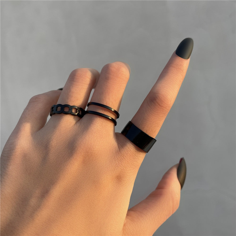 Fashion Hip-hop Minimalist C-shaped Open Ring Set - 3 Pieces