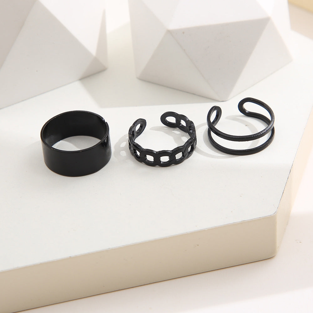 Fashion Hip-hop Minimalist C-shaped Open Ring Set - 3 Pieces