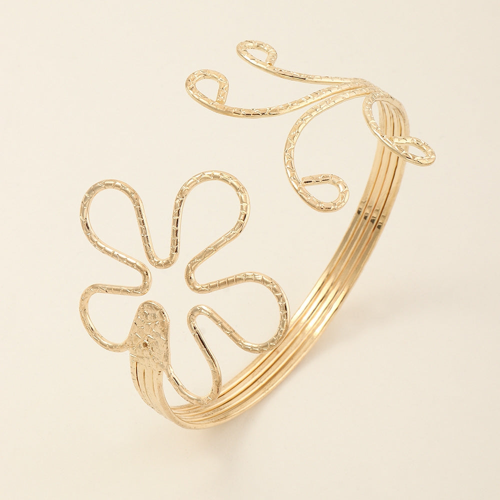 Vintage Geometric Butterfly Leaf Alloy Cuff Bracelet