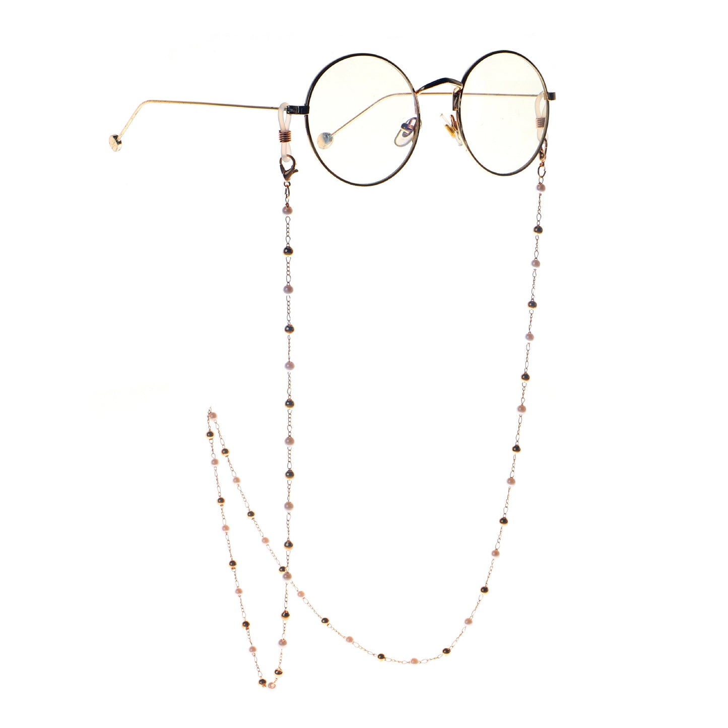 Fashion Glasses Chain with Golden Pearl Beads and Metal Clips