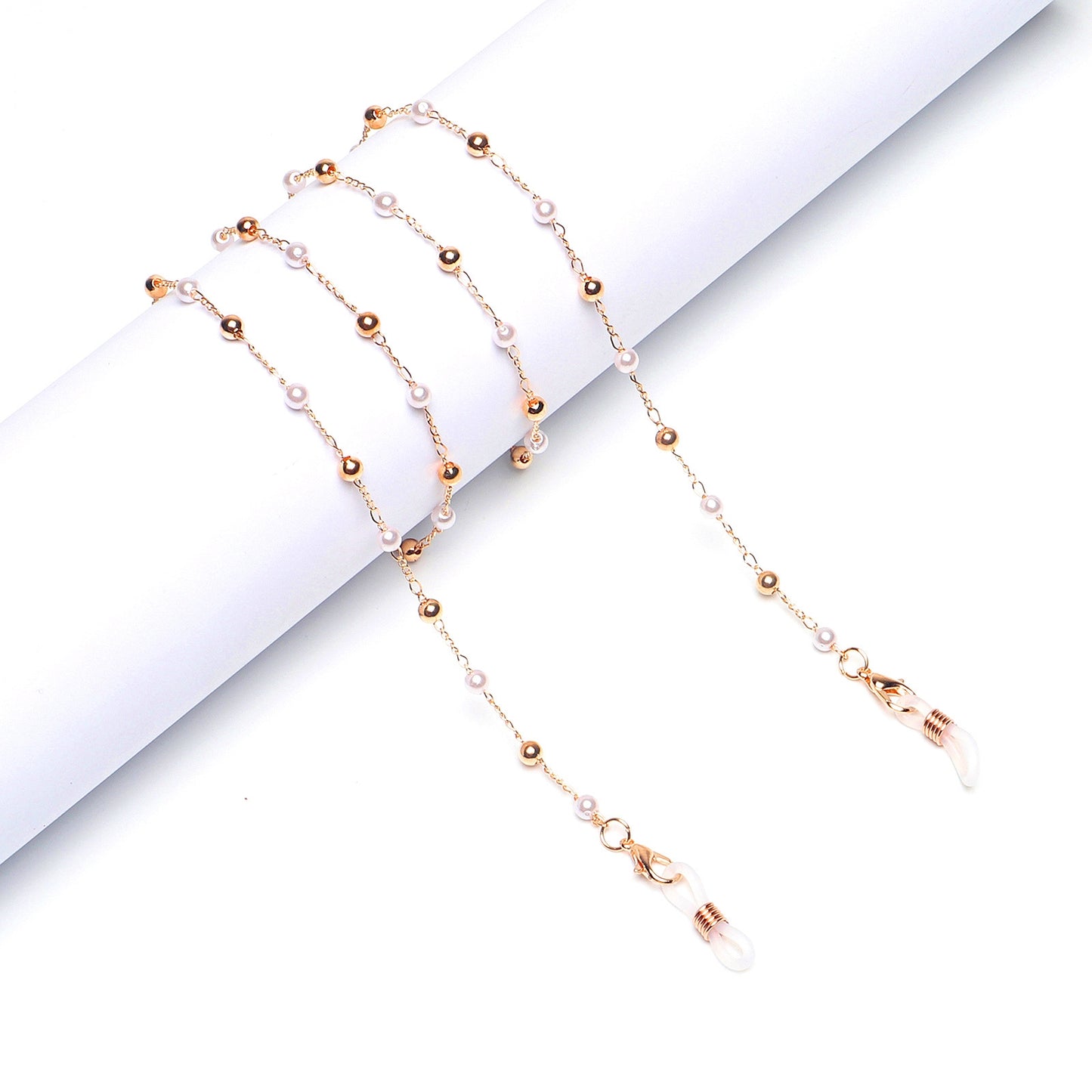 Fashion Glasses Chain with Golden Pearl Beads and Metal Clips