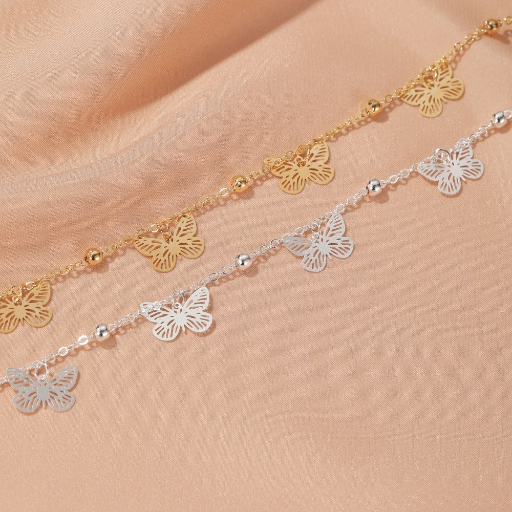 Summer Multi-layer Hollow Butterfly Pendant Anklet for Women Fashion Jewelry