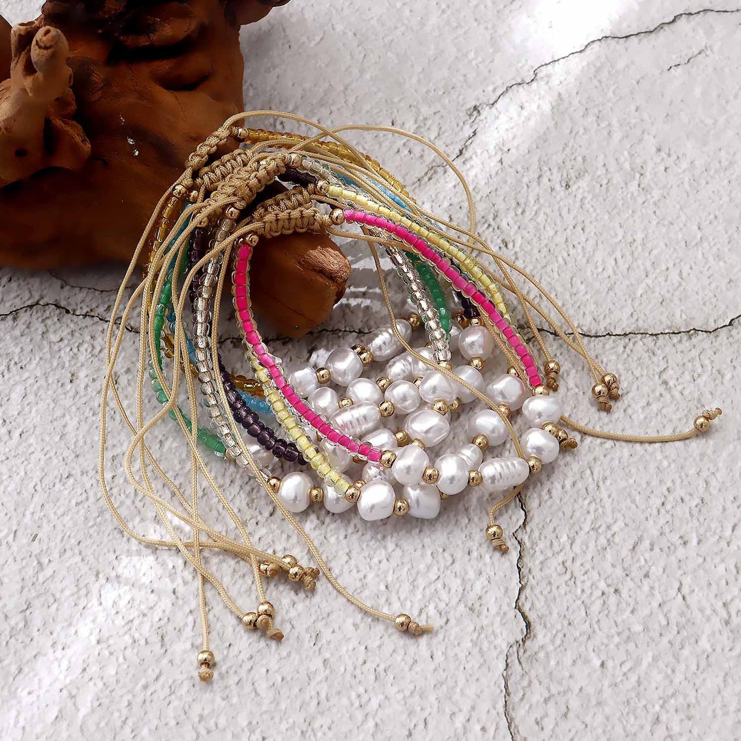 Fashion Irregular Imitation Pearl Beaded Adjustable Colorful Bracelet