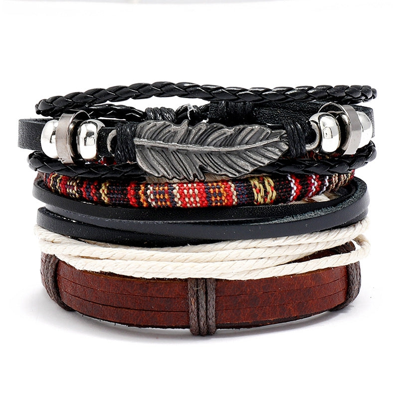 Hand-Woven Retro Cowhide Bohemian Bracelet Set