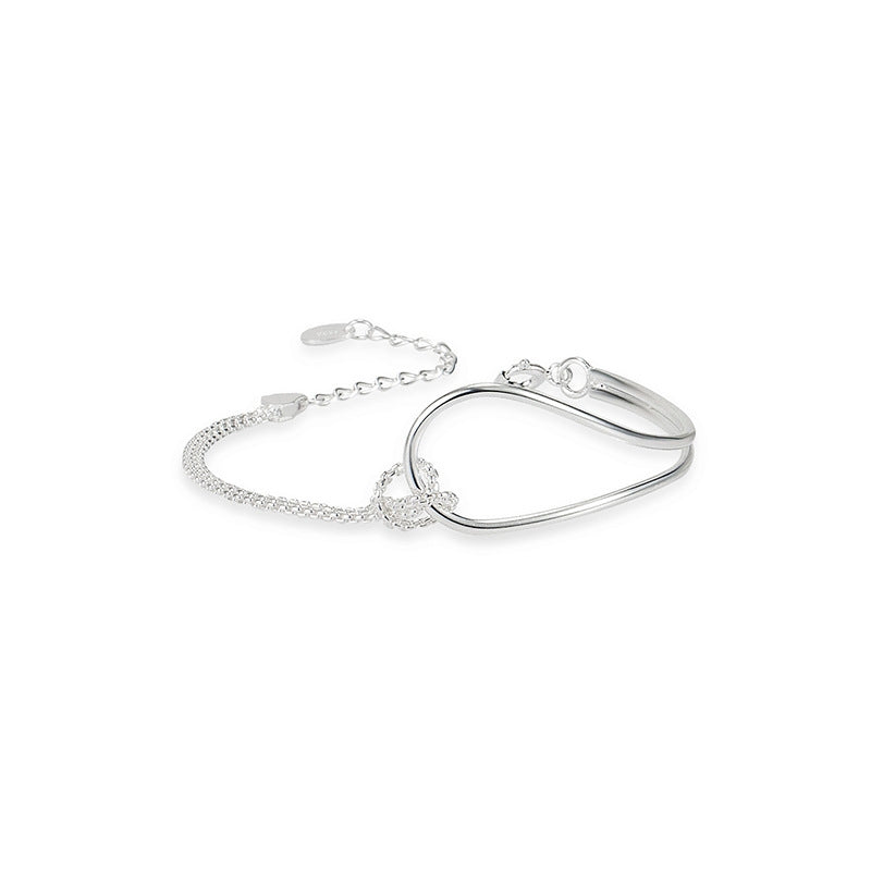 Sterling Silver Geometric Knot Bracelet - Minimalist Korean Design