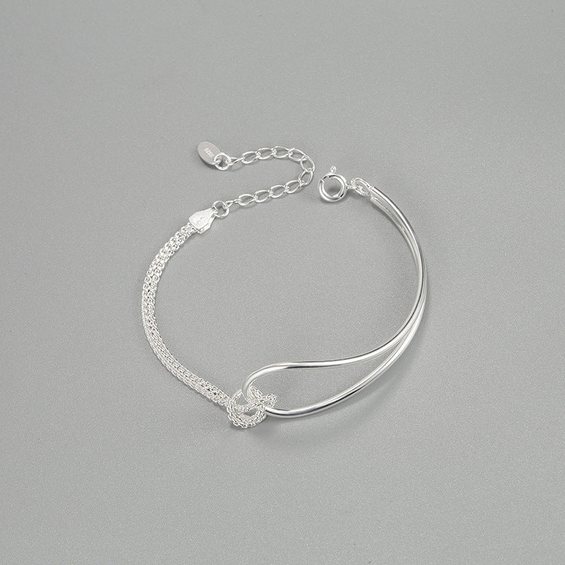 Sterling Silver Geometric Knot Bracelet - Minimalist Korean Design