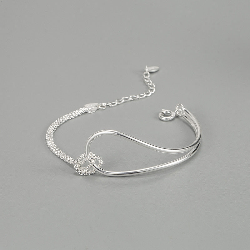 Sterling Silver Geometric Knot Bracelet - Minimalist Korean Design