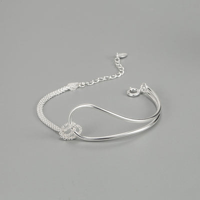 Sterling Silver Geometric Knot Bracelet - Minimalist Korean Design