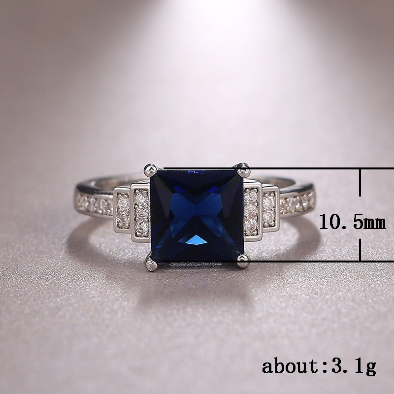 Fashion Women's Dark Blue Zircon Platinum Plated Copper Ring Jewelry