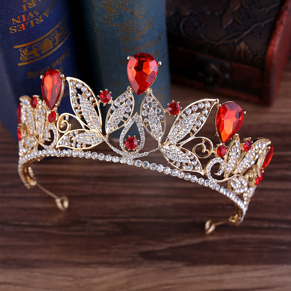 Elegant Baroque Leaf Rhinestone Crown for Brides and Banquet Accessories