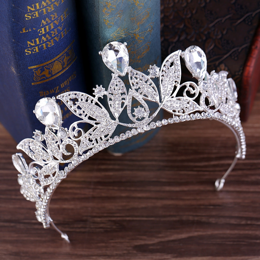 Elegant Baroque Leaf Rhinestone Crown for Brides and Banquet Accessories