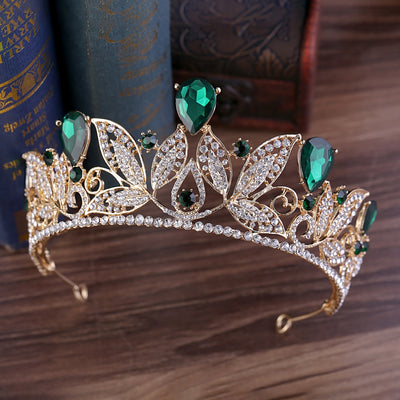 Elegant Baroque Leaf Rhinestone Crown for Brides and Banquet Accessories