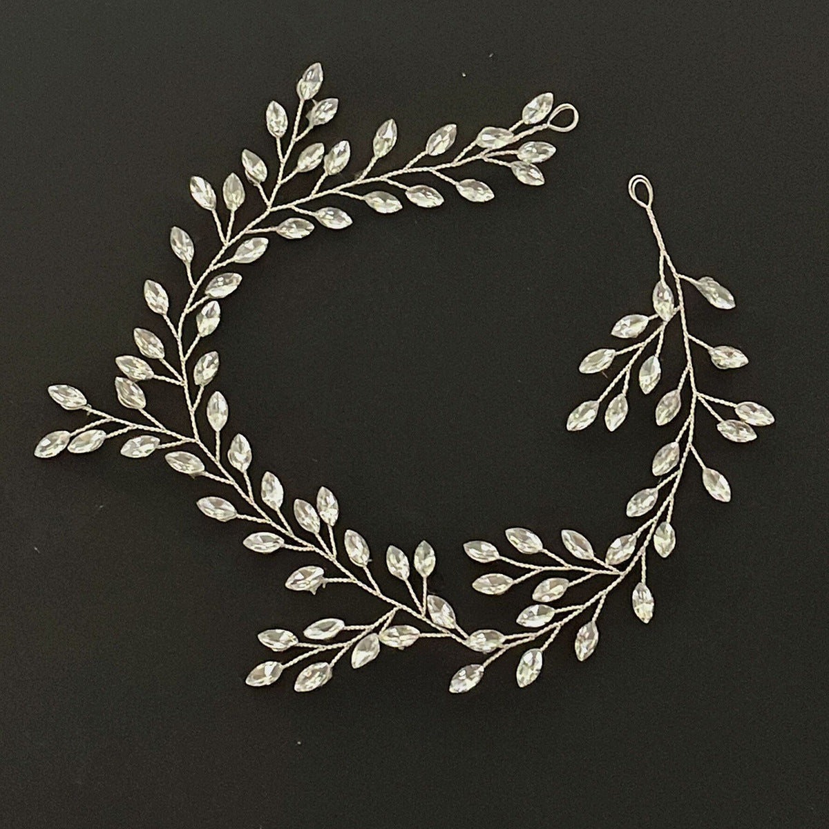 Silver Marquise Rhinestone Leaf Hairband for Weddings