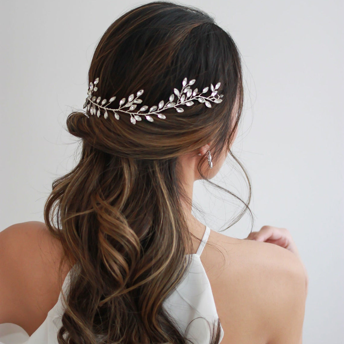 Silver Marquise Rhinestone Leaf Hairband for Weddings