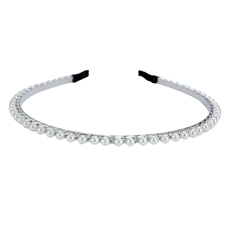 Fashion Leaf Plaid Pearl Rhinestone Metal Hairband