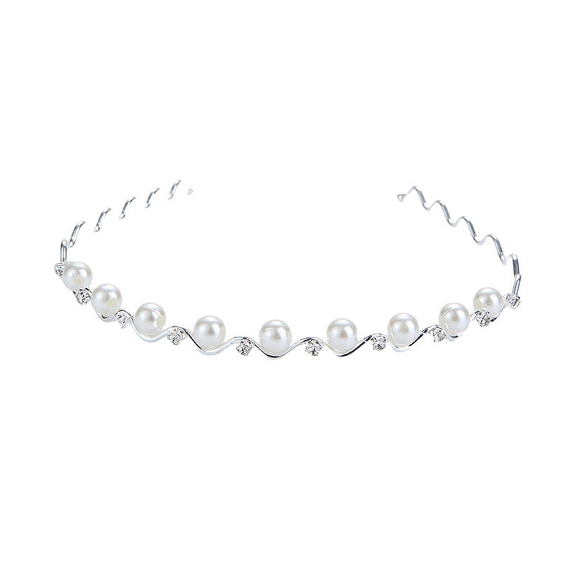 Fashion Leaf Plaid Pearl Rhinestone Metal Hairband