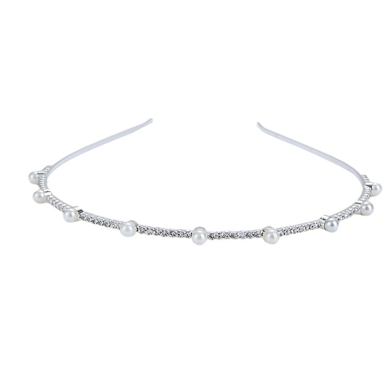 Fashion Leaf Plaid Pearl Rhinestone Metal Hairband