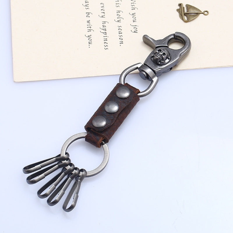 Vintage Leather Keychain for Men - Black Car Key Holder Gift