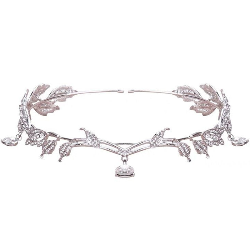 Elegant Rhinestone Leaf Bridal Hairband and Necklace Set