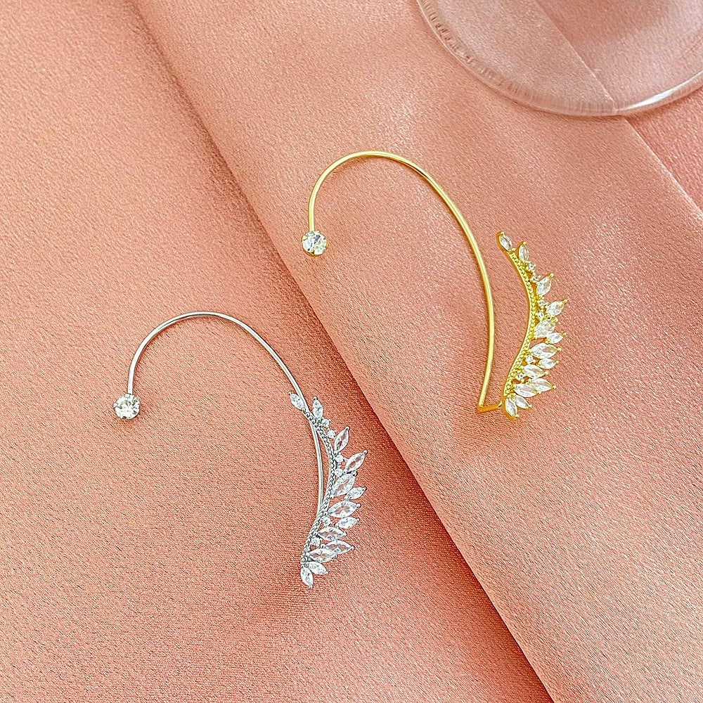 Geometric Leaf Rhinestone Ear Cuff Clips for Women