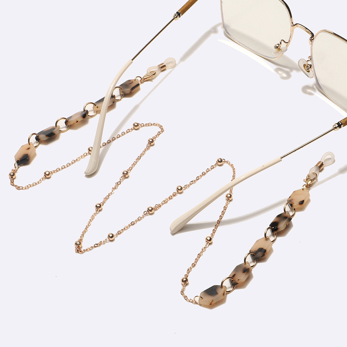 Fashion Leopard Acetate Geometric Glasses and Mask Chain