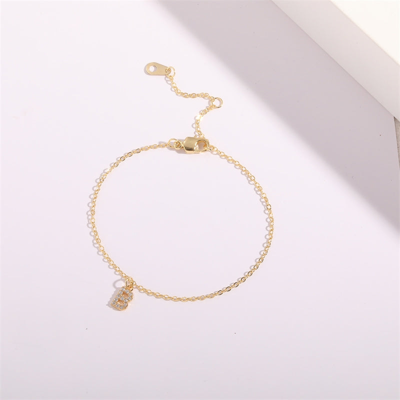 Gold Plated Zircon Alphabet Anklet for Women