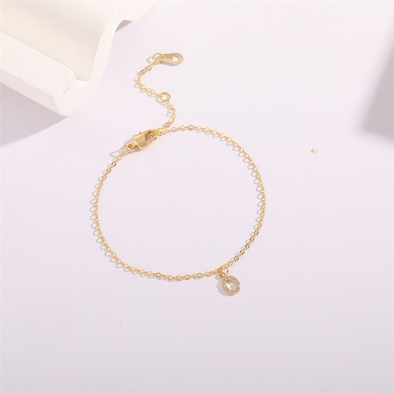 Gold Plated Zircon Alphabet Anklet for Women