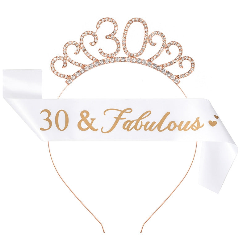 Fashion Rhinestone Number Crown Hairband and Sash Set for Birthday Party