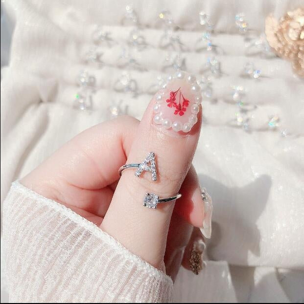 Fashion Adjustable Silver Zircon Letter Ring