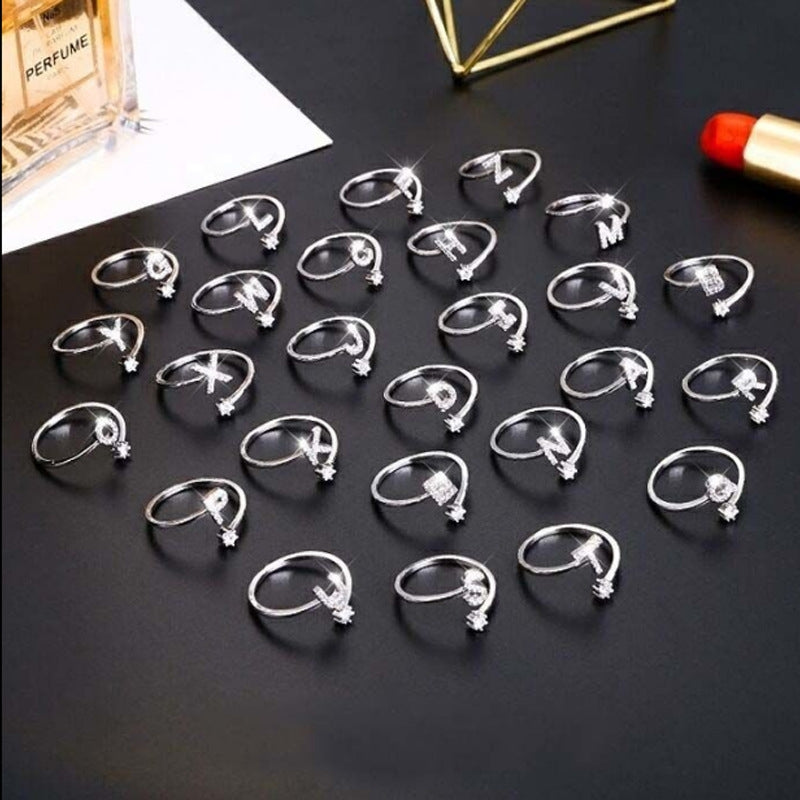 Fashion Adjustable Silver Zircon Letter Ring